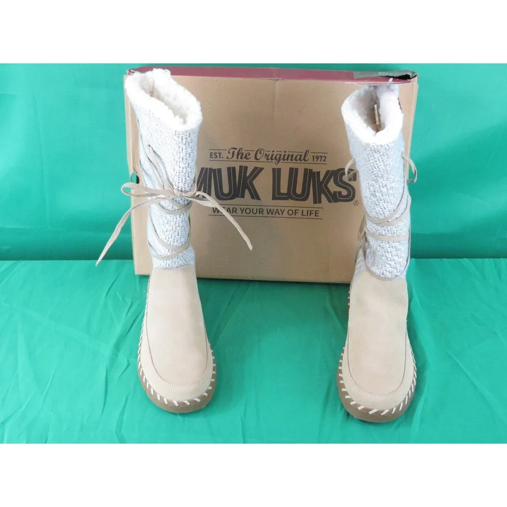 NWT MUK LUKS Women's Sand Knit Boots Memory Foam Insole 1000104-250 Size 9.5